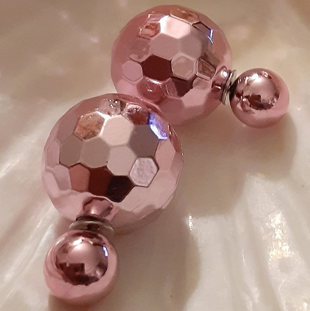 💖Pink Faceted Disco Ball Double-Side Earrings💖